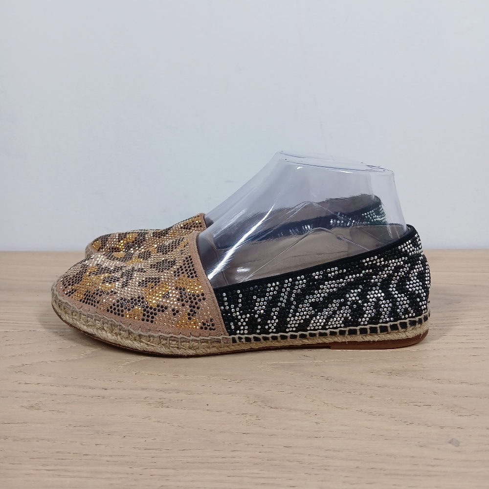 Brian Atwood‎ Hartwell Leopard Print Rhinestone Espadrille Flats 1109